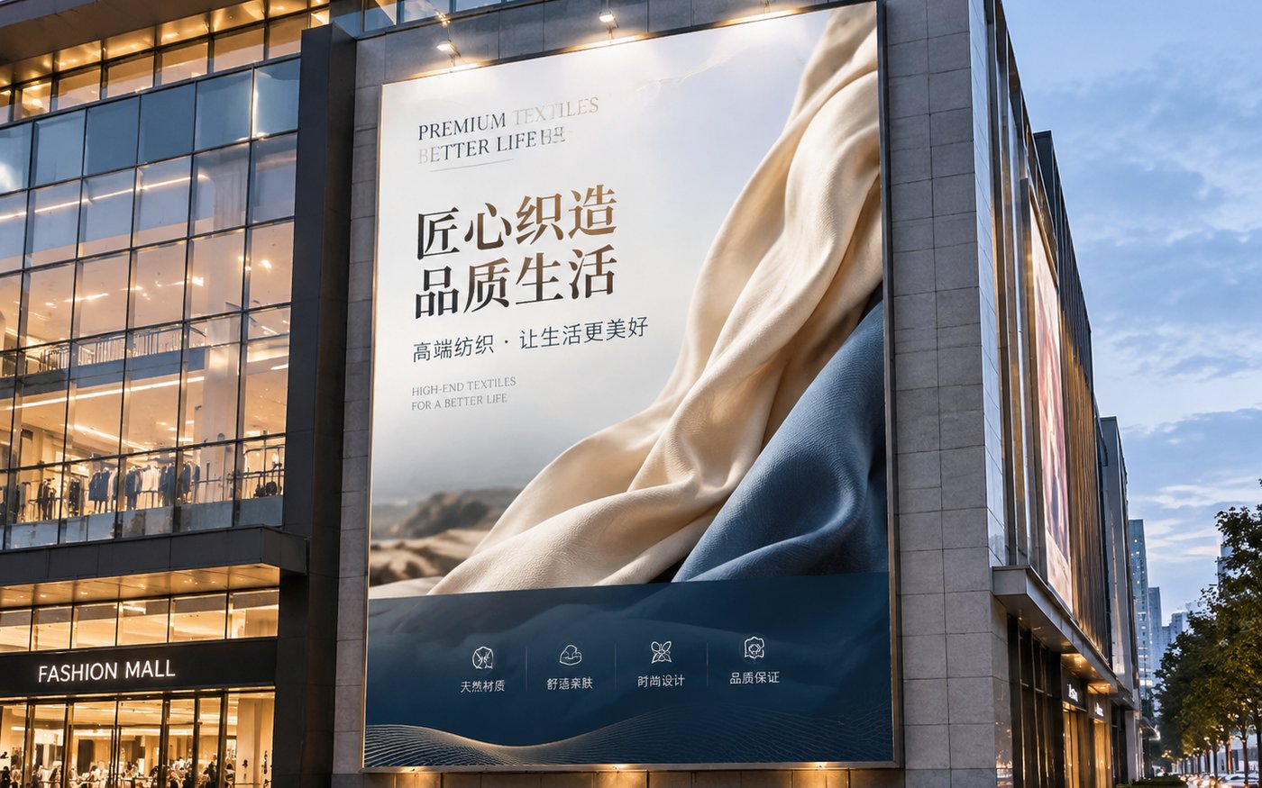 商场外墙巨幅广告招牌设计(高端纺织面料品牌)
