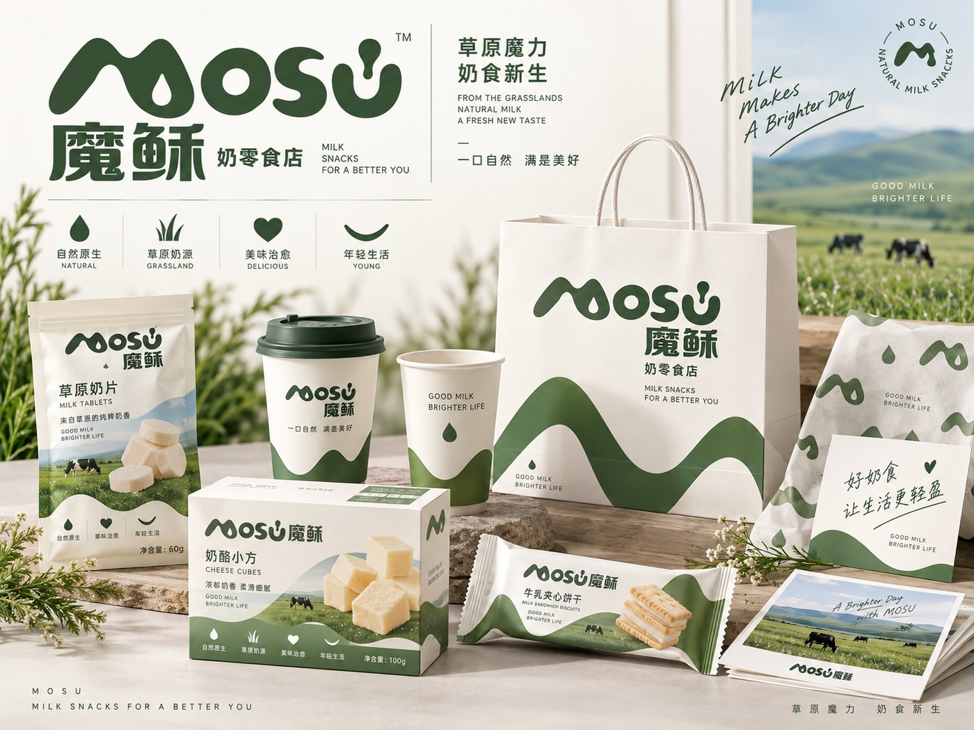 魔稣MOSU奶零食店品牌LOGO与VI设计 - 视图 1