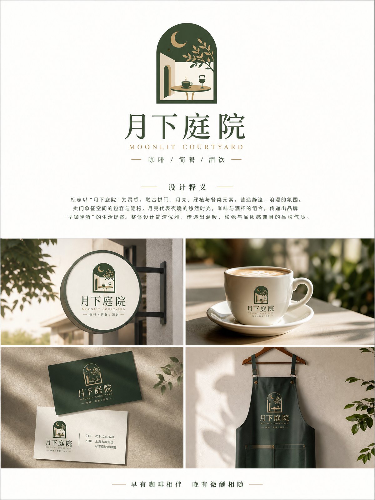 月下庭院咖啡简餐品牌LOGO设计 - 视图 1